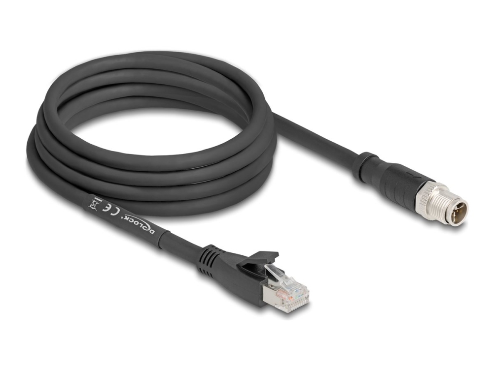Delock - Netzwerkkabel - 8-Polig M12-X (Stecker) Auf Rj-45 (Stecker) - 3 M - 6,8 Mm - S/Ftp - Cat 5E - X-Codiert, Flexibel - Schwarz