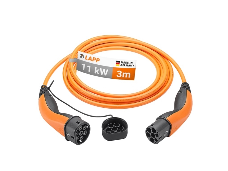 Type 2 opladningskabel, op til 11 kW, 3 m, orange