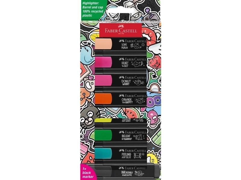 Faber-Castell Textliner Graffiti, 8 styck, Beige, Svart, Blå, Grön, Ljusrosa, Orange, Rosa, Gul, Mejselspets, Plast, 1 mm, 5 mm | Skrivredskap - Märkpennor - Whiteboard pennor | GameStuff