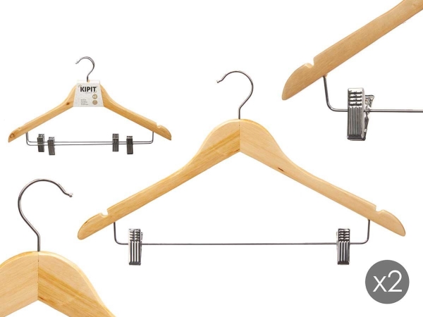 Kipit Garderobebøjler i træ med metalspænder COMFY PLACES, 2 stk