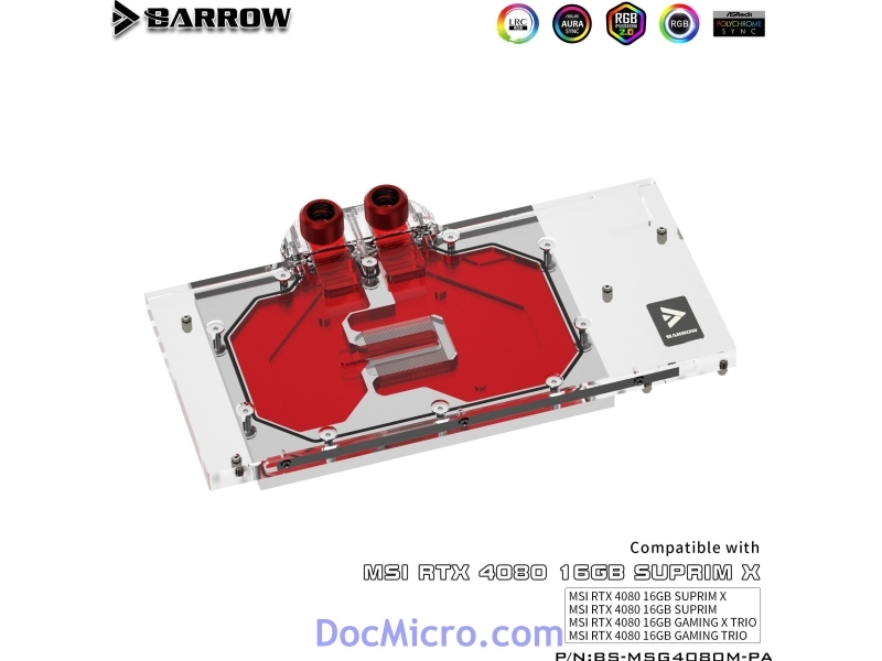Barrow Lrc 2.0 Msi Rtx 4080 Suprim/Trio Aurora, Rgb, Black - Acrylic