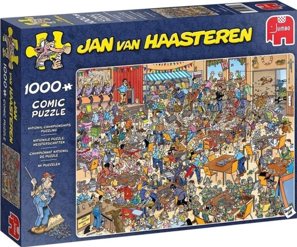 Jumbo Games Jumbo Jan van Haasteren National Puzzle Championships 1000 palaa palapeli - Jumbo National Puzzle Championships 1000 palaa - Jan van Haasteren. tyyppi: palapeli - genre: sarjakuva - kohderyhmä: lapset ja aikuiset. leveys: 680 mm. pakkaussyvyys: 70 mm - pakkauskorkeus: 270 mm. palapelin palojen määrä: 1000 palaa (19090)