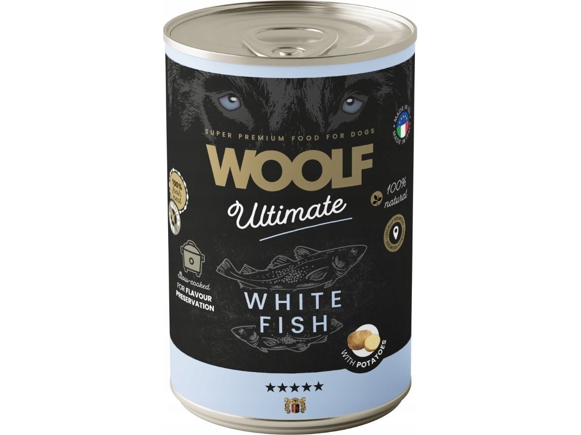 WOOLF PIES PUSZKA 400g ULTIMATE CAN - WHITE FISH & POTATOE - 6 st