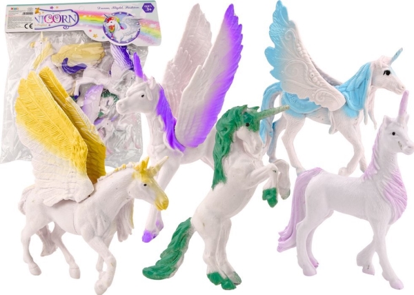 Einhorn-Figuren-Set Pegasus, Weiße Flügel, 6-Tlg.