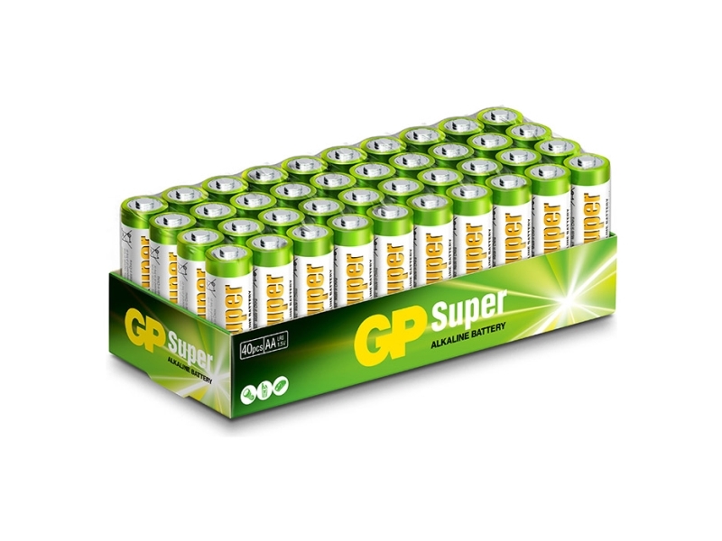 GP Batteries Super Alkaline 15A/LR6, Kertakäyttöinen akku, AA, Alkali, 1,5 V, 40 kpl, Monivärinen