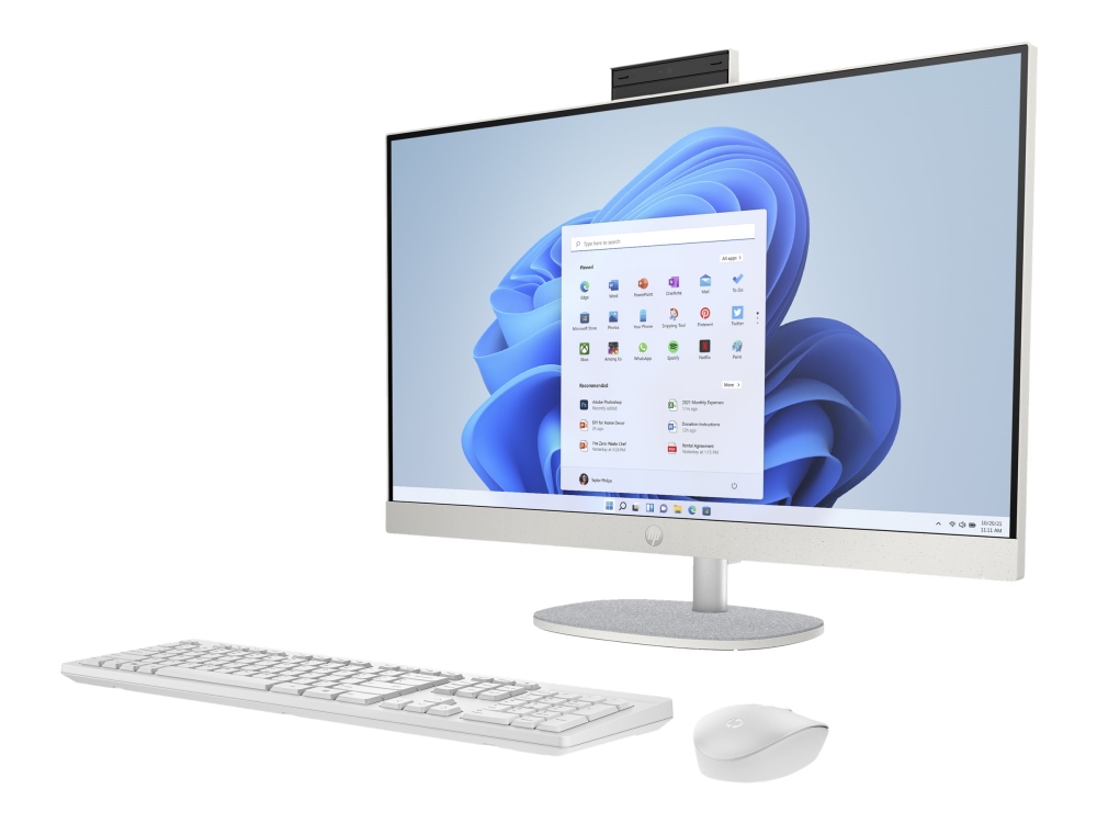 HP 27-cr0001no - Alt-i-én Ryzen 5 7520U / op til 4.3 GHz - RAM 16 GB - SSD 512 GB - NVMe - Radeon 610M - Gigabit Ethernet, Bluetooth 5.4 - Win 11 Home - skærm: LED 27 1920 x 1080 (Full HD) - hvid skal, tekstureret finish billede