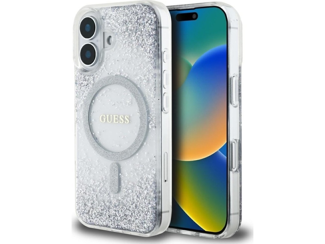 Guess Hc Resin Bottom Glitter Case For Iphone 16 Magsafe Silver