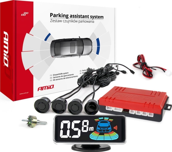 Parkavimo pagalbos sistema LED-GRAF 3D, 4 juodi jutikliai 21,5 mm AMIO-03185