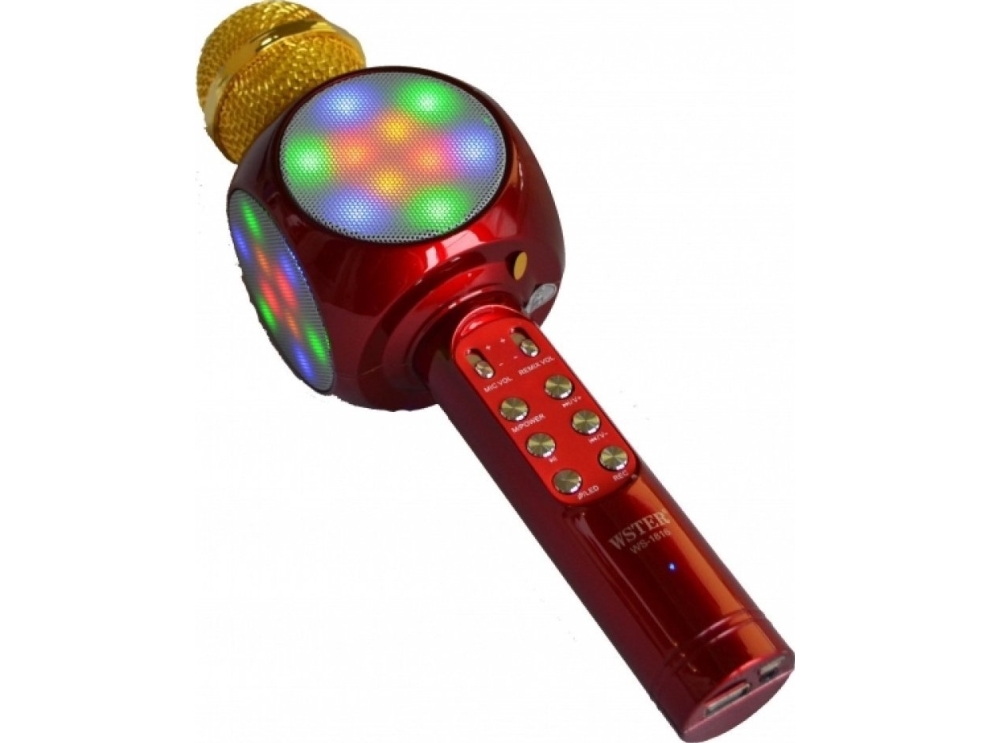 Goodbuy Led 360 Karaoke-Mikrofon Mit Lautsprecher Bluetooth | 5W | Aux | Voice Modulator | Usb | Micro Sd Rot