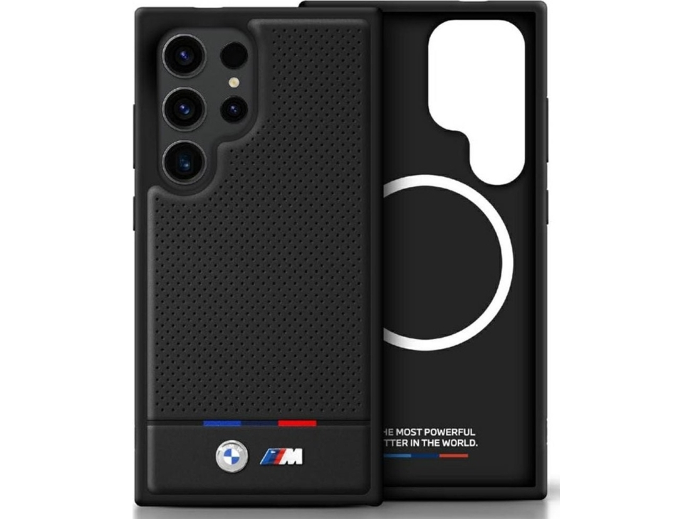 Dklas Bmw Leather Tricolor Stripe Magsafe Samsung Galaxy S25 Ultra Juodos Spalvos