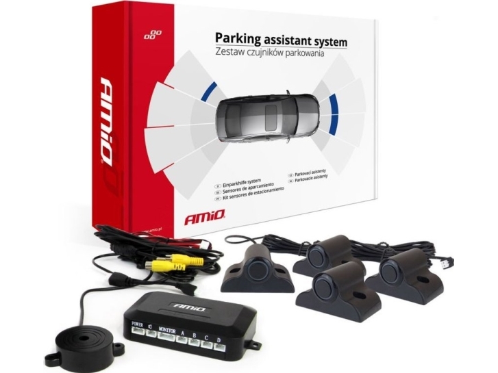 Parkavimo jutiklių rinkinys, skirtas kamerai ir LCD ekranui, sunkvežimiams 19 mm, juodas AMIO-04073