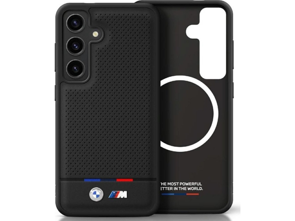 Dklas Bmw Leather Tricolor Stripe Magsafe Samsung Galaxy S25 Juodos Spalvos