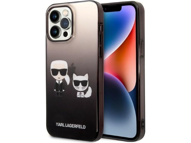 Etui Karl Lagerfeld Klhcp14ltgkck Til Iphone 14 Pro 6,1" – Hårdt Etui, Sort/Sort Gradient, Ikonisk Karl &Amp Choupette