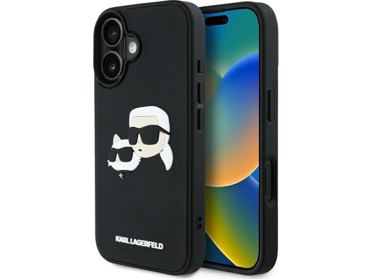 Karl Lagerfeld Hc 3D Rubber Double Heads Case For Iphone 16 Black