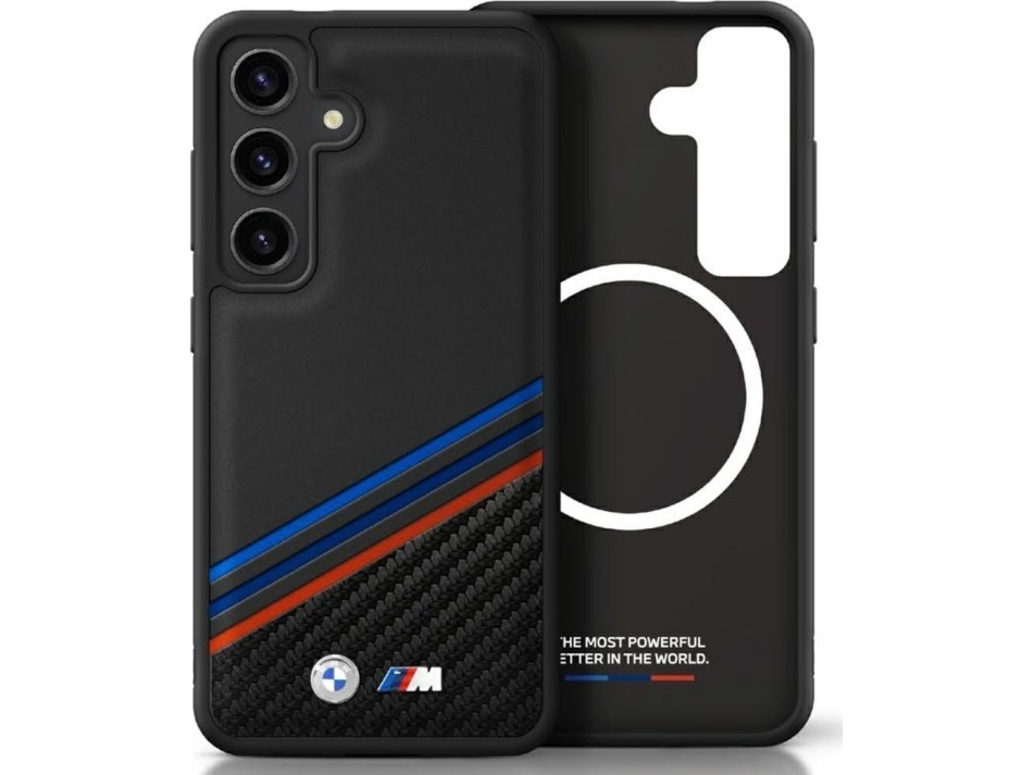 Dklas Bmw Leather Tricolor Crossing Stripes Magsafe Samsung Galaxy S25 Juodos Spalvos