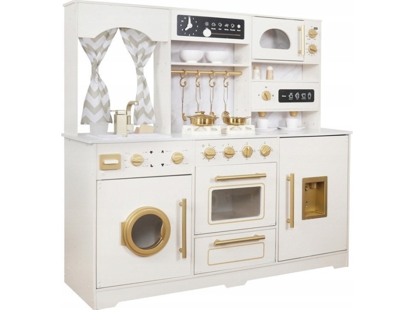 Stort køkken i træ Glamour-stil Guldtilbehør Lys + lyd ZA5270