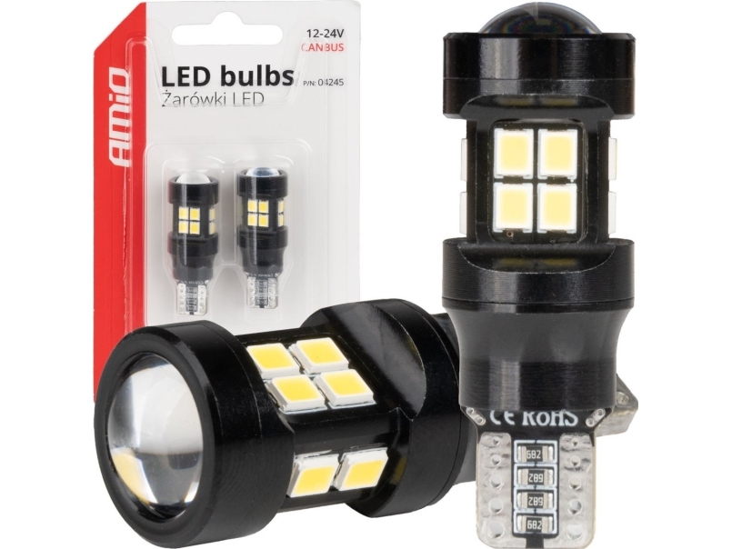 LED lemputės canbus t15 w16w 15smd 2835 balta 12v 24v amio-04245