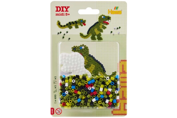Hama Midi Perler - Diy Lille Dinosaur Perleplade Og 450 Perler - 4193