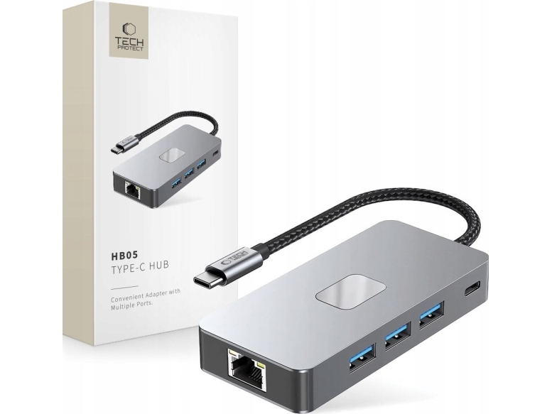 Tech-Protect Hb05 Hub Adapter 9In1 Type-C + Usb2.0 + Usb3.0 + Hdmi 4K 60Hz + Sd/Tf + Pd100w + Rj45 1000M Space Grey