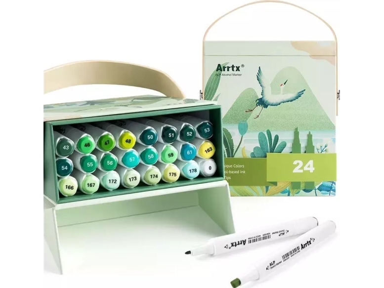 Arrtx Marker/Filzstifte - Alp, 24 Farben, Grüntöne