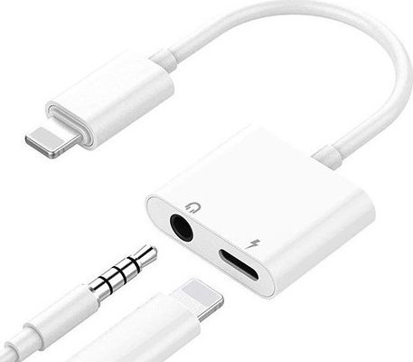 Extra Digital Dvigubas adapteris iPhone Lightning - 3.5 mm ausinėms ir krovikliui