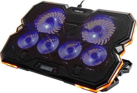 Hismart bærbar kølepude med 6 RGB-blæsere - 5 positioner