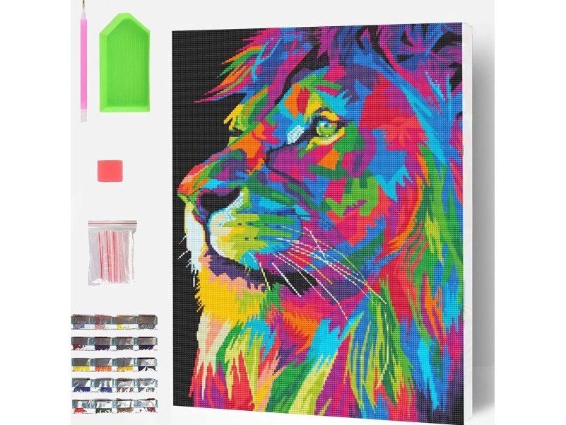Diamantkonst på duk 30x40cm, lejon | Skola & Hobby - Konsthantverk - Handgjorda produkter | GameStuff