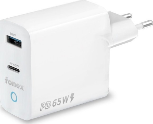 Travel Charger Usb + Type-C Pd 65W By Fonex Baltas