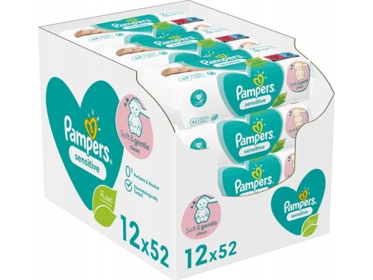 Pampers Sensitive 81687211, Vådservietter Til Baby, Dermatologisk Testet, Allergivenlig, Neutral Ph, Parfumefri