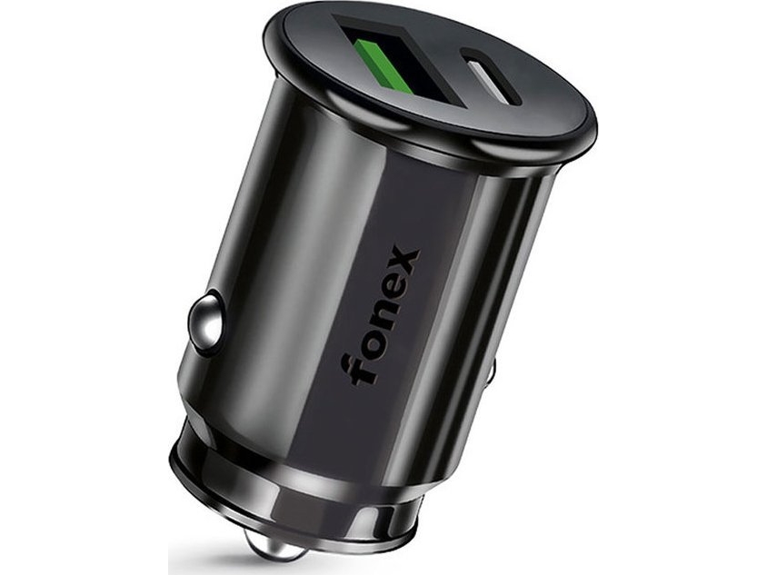 Car Charger 36W Usb + Type-C Pd By Fonex Juodas