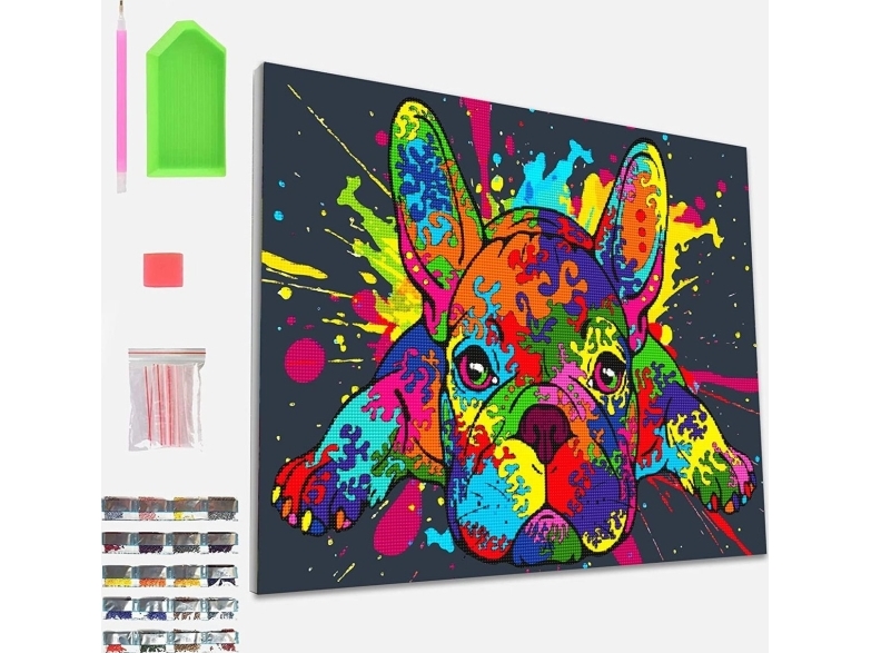 Splat Planet - Diamond Painting - Lærred - Fransk Bulldog - 30x40 Cm