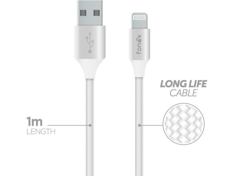 Data Cable Usb To Lightning 10W Fabric 1M By Fonex Baltas