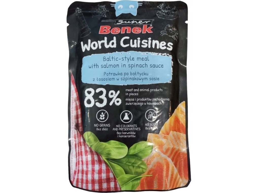 Certech Super Benek Nassfutter Für Katzen 100 G World Cuisines Lachs In Spinatsoße