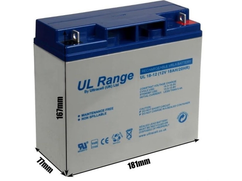 Ultracell UL18-12 akku (18 Ah, 12V)
