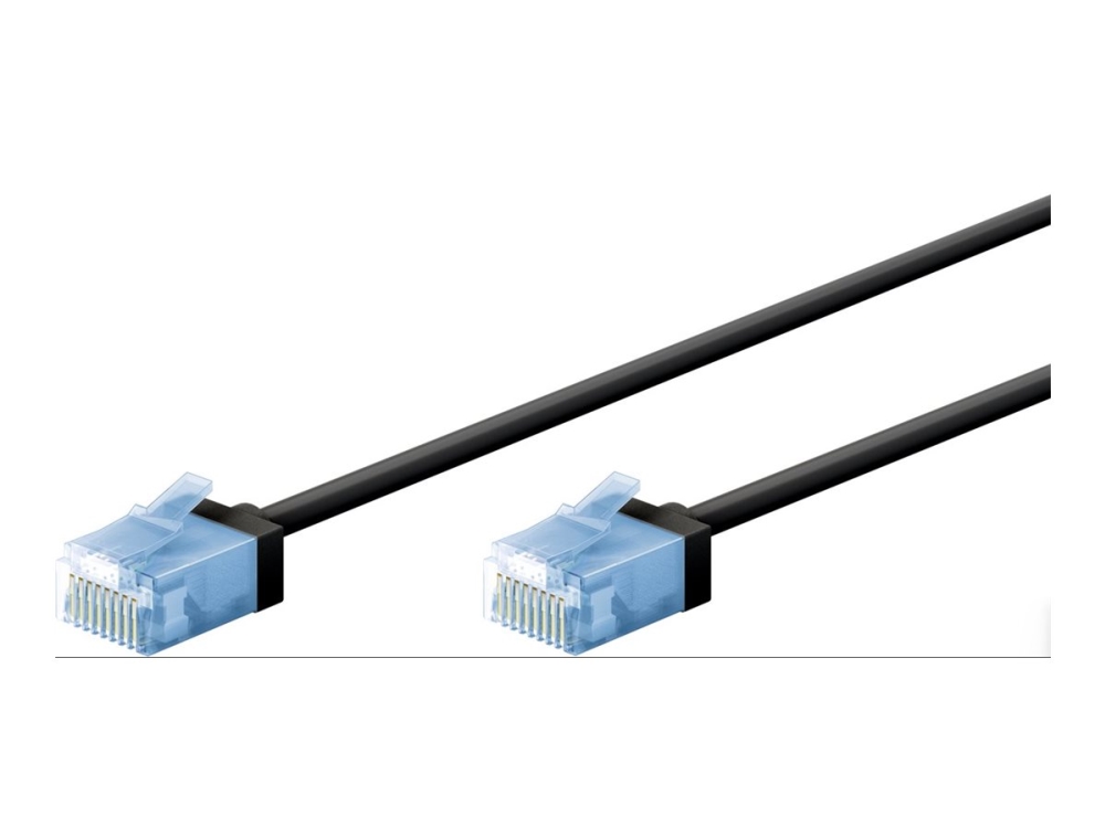 Goobay Ultraflexibles Cat 6A Patchkabel Slim U/Utp Schwarz - Extrakurze Stecker Reiner (74238)