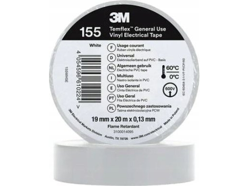 3M PVC isoleringstape Temflex 1300 DE272962825 19 mm x 20 m hvid 3 m