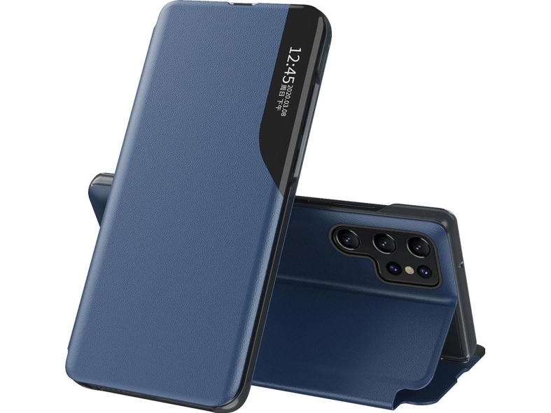 Eco Leather View Case För Samsung Galaxy S25 Ultra Med Flipskydd Och Stativ Blå