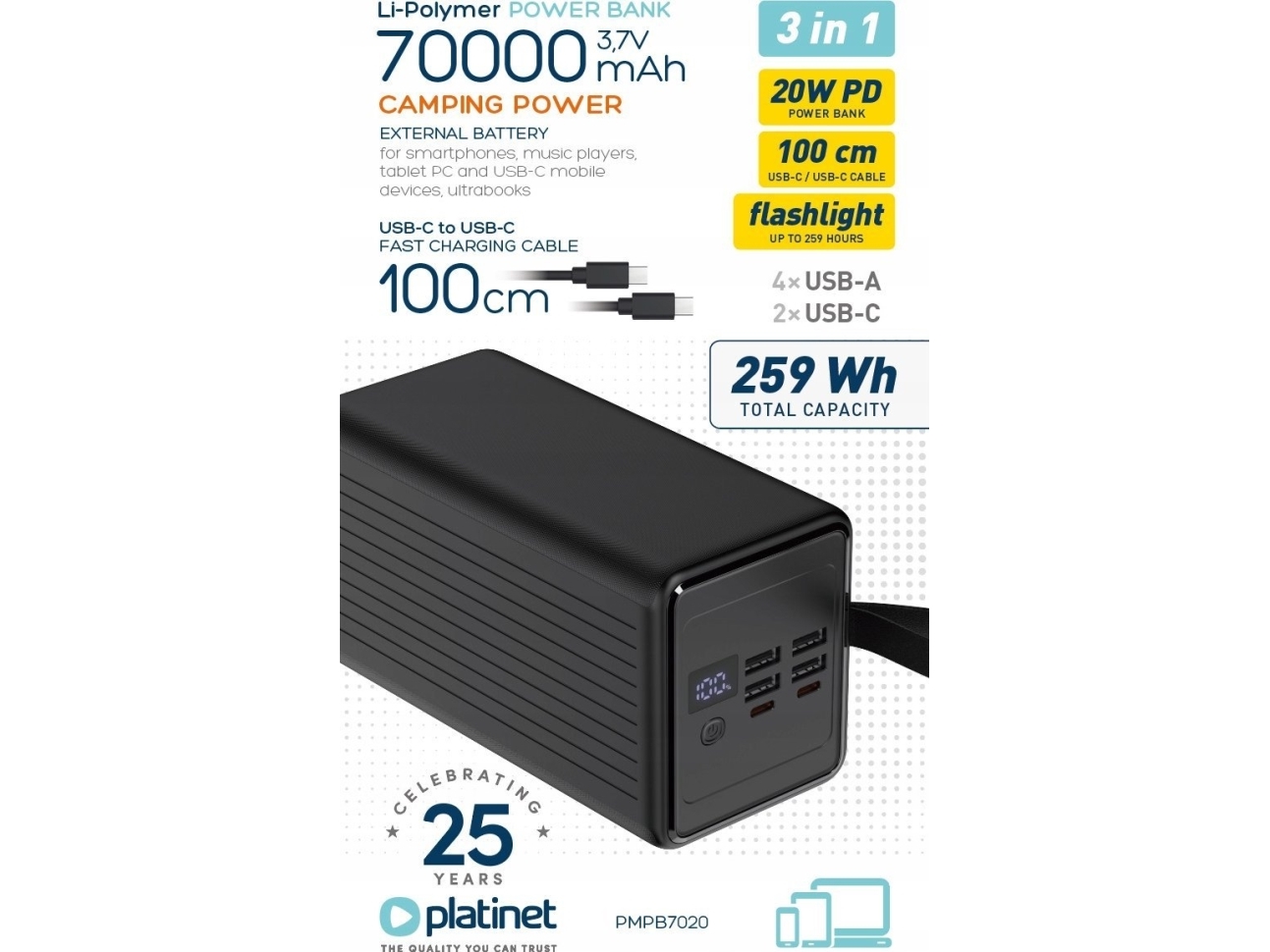 Powerbank Platinet Pmpb6020 70000Mah Czarny