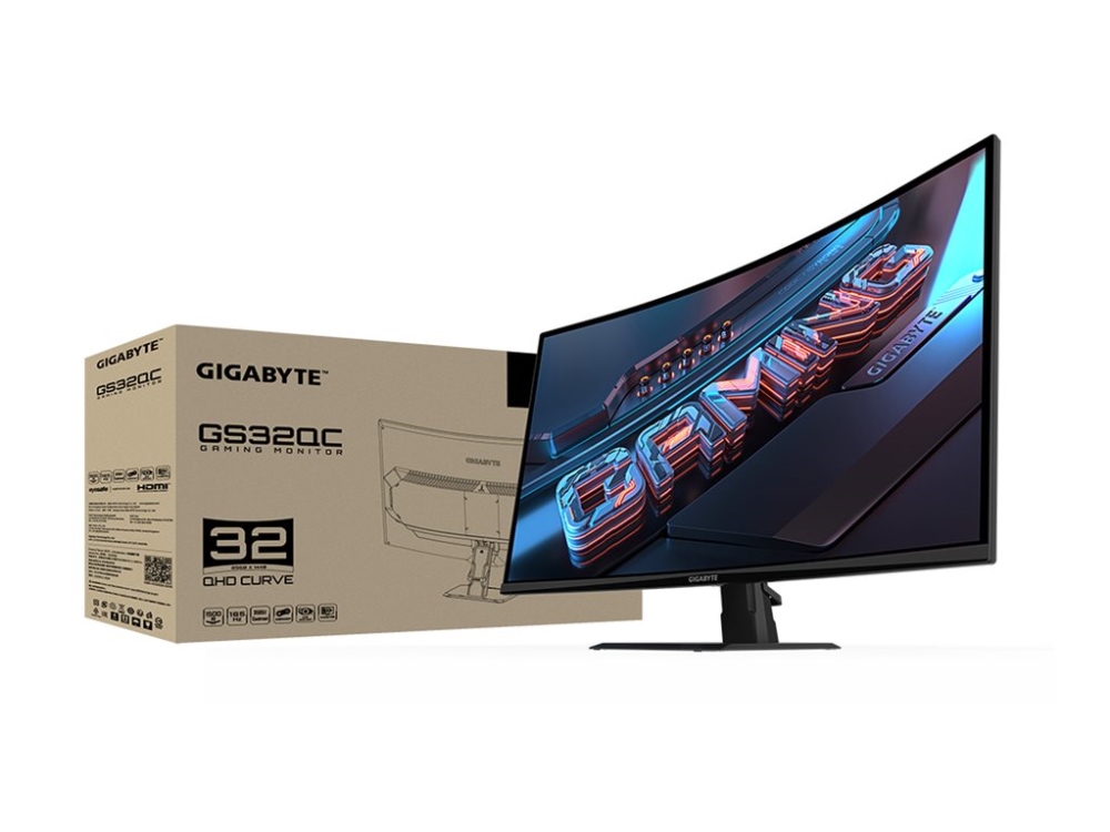 Gigabyte Gs32qc 31,5" Qhd Curved Gaming Monitor - 2560 X 1440, 1500R, 165Hz, 1Ms, 300 Cd/M², Freesync Premium, Hdr Ready, Hdmi 2.0, Displayport 1.4,