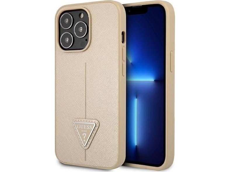 Apple Iphone 14 Pro Guess Dėklas Saffianotriangle Logo (Guhcp14lpsatle) Beige