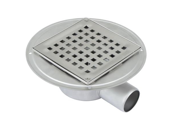 BLÜCHER Justerbart avlopp för bostäder Square låg modell - Med inbyggt vattenlås - Golv: betong och kakel - Smörjmembran, Ram: 145x145mm - Utlopp: Ø50mm, horisontell | VVS Artiklar - Dränering - Golvbrunnar | GameStuff