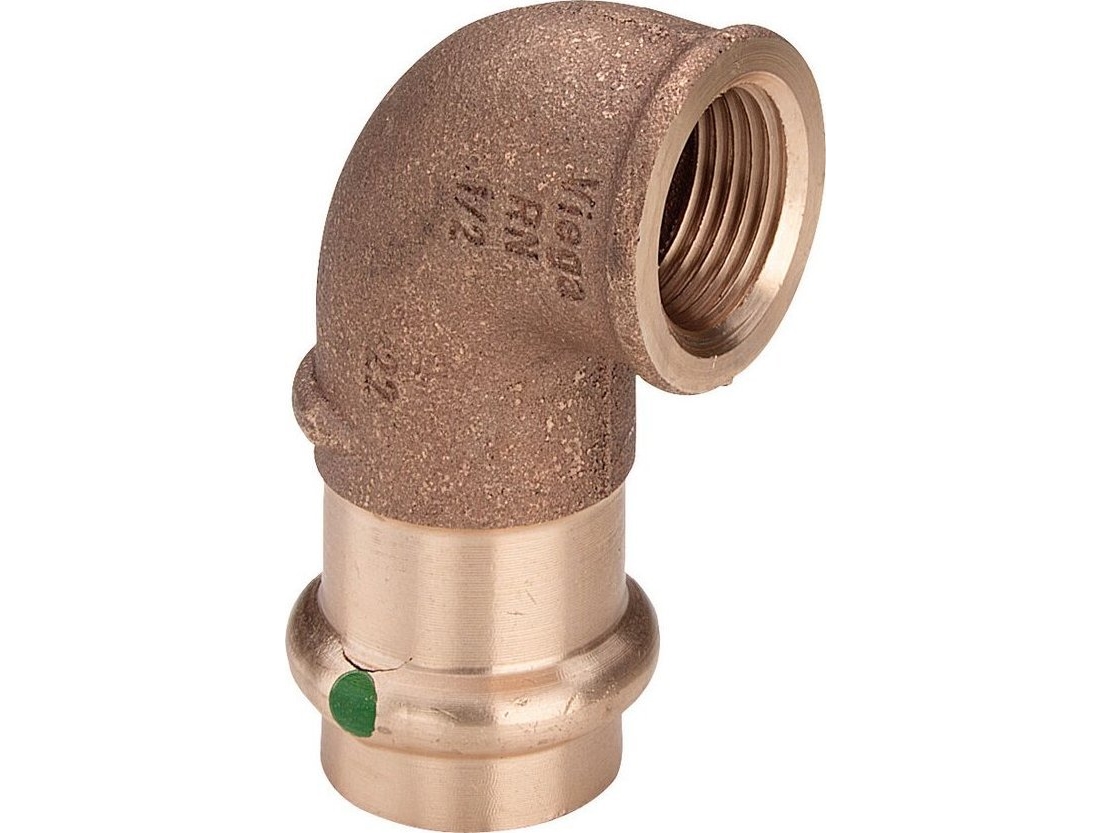 Alternativ bild 0 för VIEGA Sanpress vinkel 1/2-15 mm 90 grader af rødgods, SC-Contur muffe/muffe