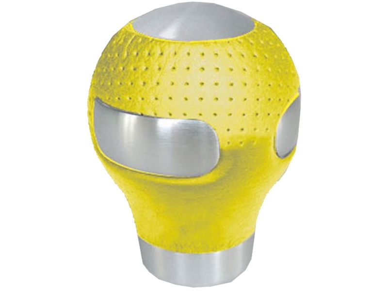 Gearknop rund alu./gul læder