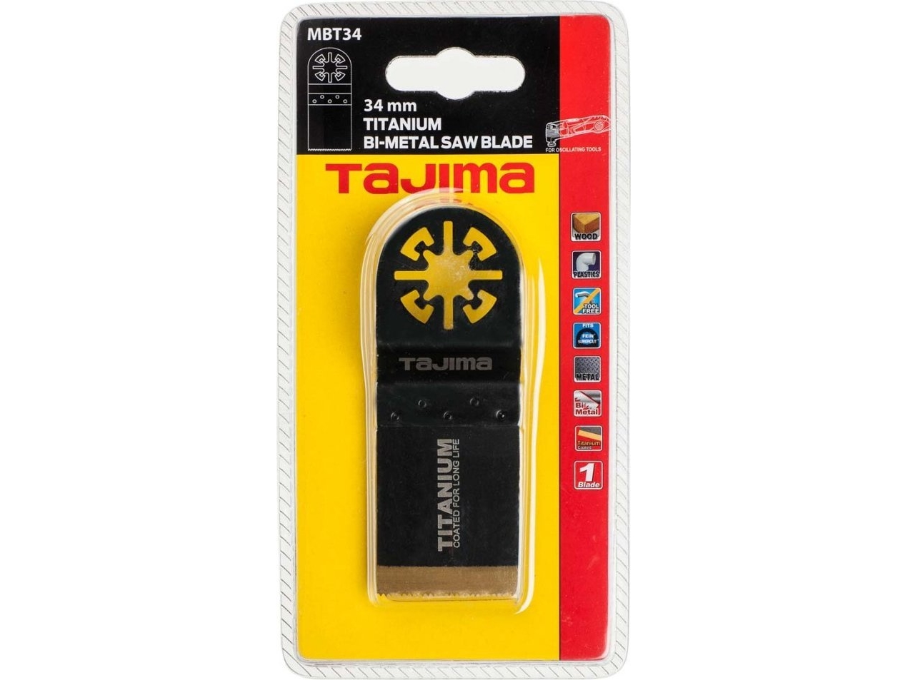 Tajima Universal-Bimetall Sägeblatt Bimetaline Mit Tin-Beschichtung Multitool 34 Mm Für Holz, Kunststoff, Metall