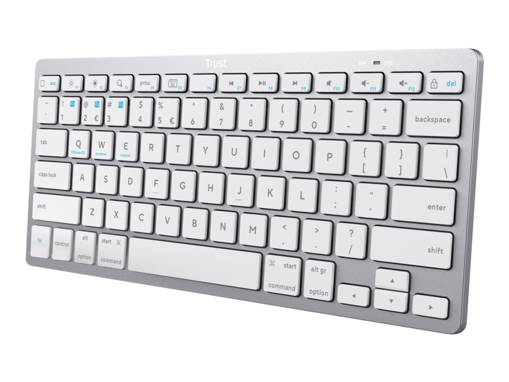 Trust 24651, 75%, Kabellos, Bluetooth, Scherenschalter, Qwerty, Silber