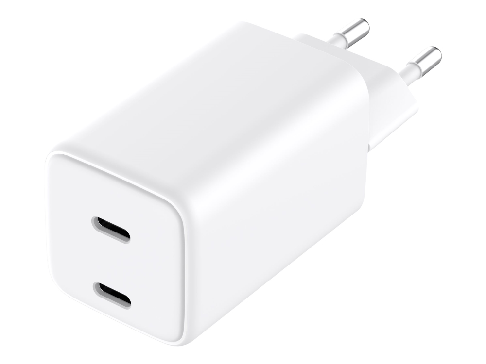 Grateq Olos - Strømforsyningsadapter - Gan - 65 Watt - 5 A - Pd/Pps, Sfc 2.0 - 2 Output-Stikforbindelser (24 Pin Usb-C) - Hvid