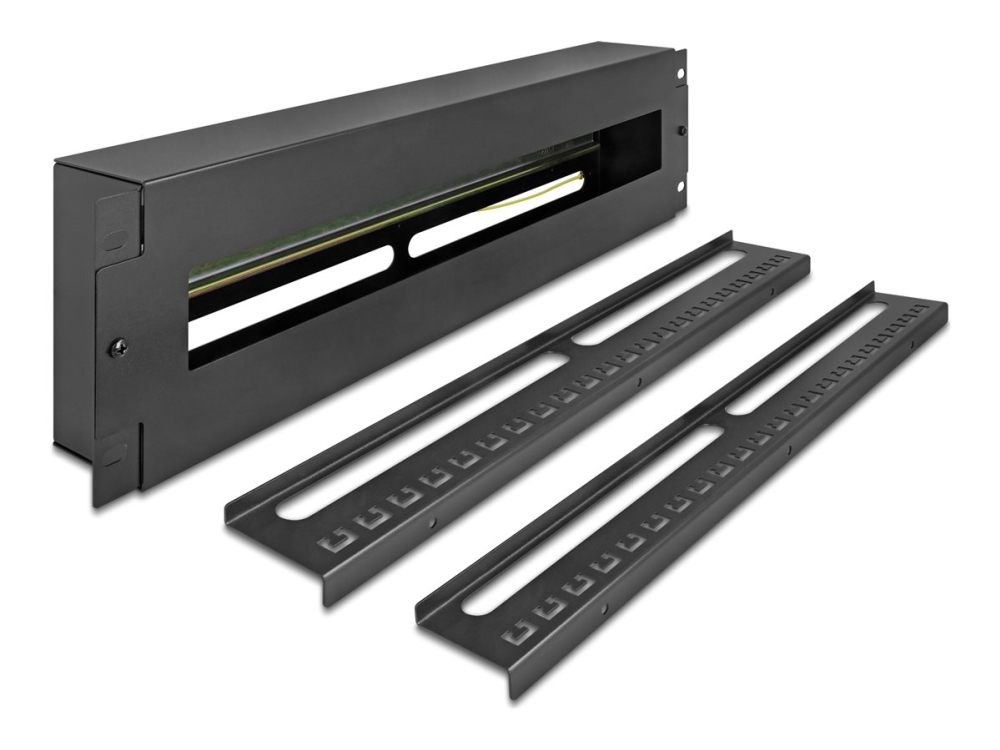 Delock - Stativskinnne Med Afbryderdække - Din-Skinnemonterbar - Sort - 3U - 19"