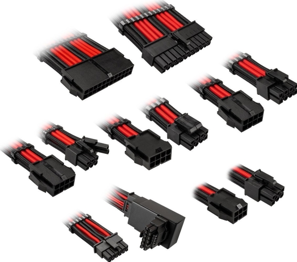 Kolink Core Pro Braided Cable Extension Kit 12V-2X6 Type 1 - Jet Juodas/Racing Raudona