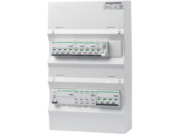 PRO-AUTOMATIC Ryhmäpaneeli valmiiksi asennettuna UG12 Valkoinen, HPFI 40A 30mA, 2xC10 1P+N, 1xC10/30mA 1P+N, 1xC13 3P+N, 1xC16 3P+N, 1xTransientti