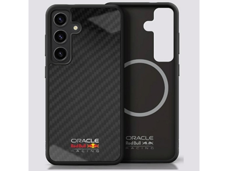 Red Bull Red Bull Red Bull Bull Real Carbon Fiber Shiny Logo Magsafe Samsung Galaxy S25 Handyhülle Schwarz